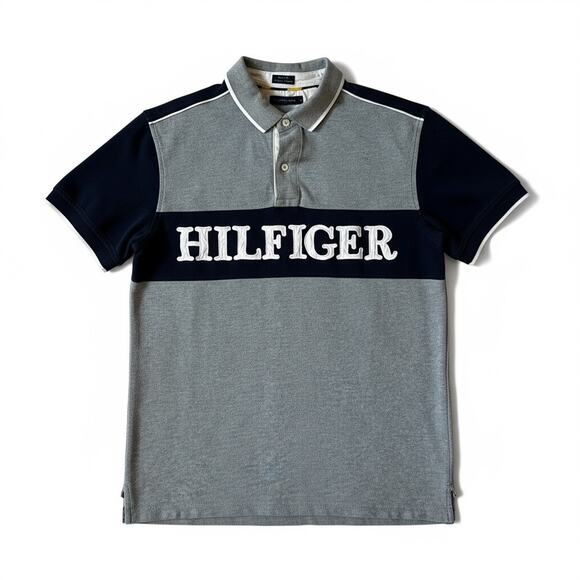 Vintage Tommy Hilfiger Men’s Logo Polo Gray Rugby Golf Sporty Sz Large Blokecore - Picture 1 of 9